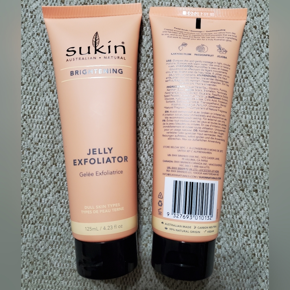 2 Count of Sukin Brightening Jelly Exfoliator Made in Australia 125 ml